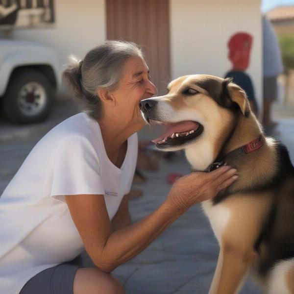 A happy dog being adopted from a shelter in Dali, Cyprus