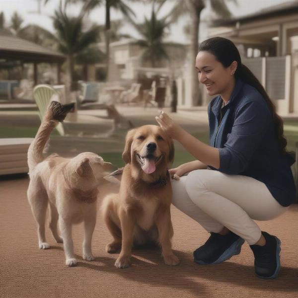 Caring staff interacting with dogs at a North Hollywood dog resort