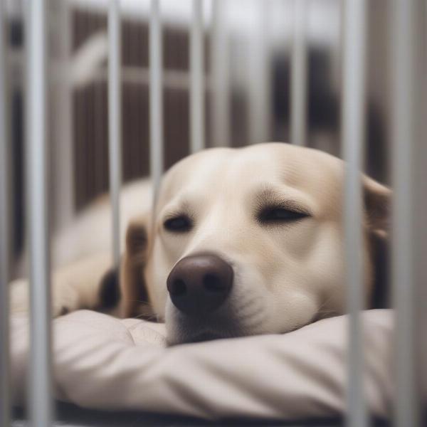 Dog Resting Comfortably on Bedding at a Missouri City Dog Boarding Facility