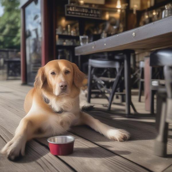 Dog resting under a table at a Coniston pub