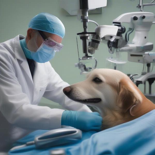 Dog undergoing retinal reattachment surgery