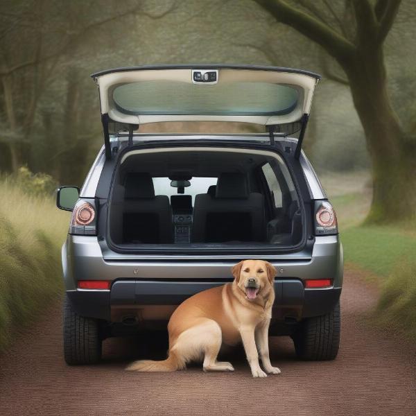 Dog Safely Contained in Freelander 2 with Dog Guard