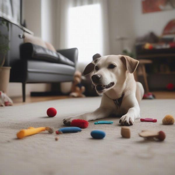 Dog scratching carpet out of boredom