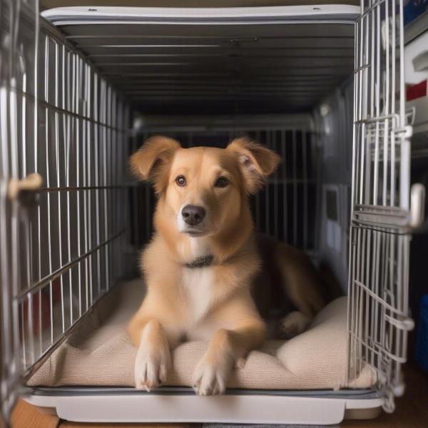 Dog Secured in a Caravan