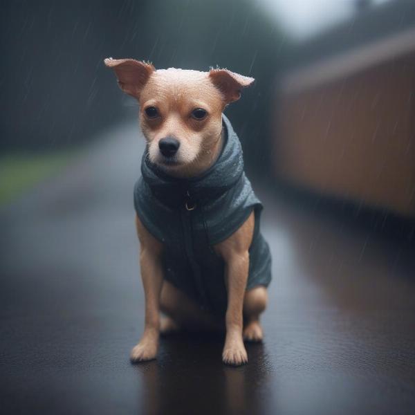 Dog shivering in the rain