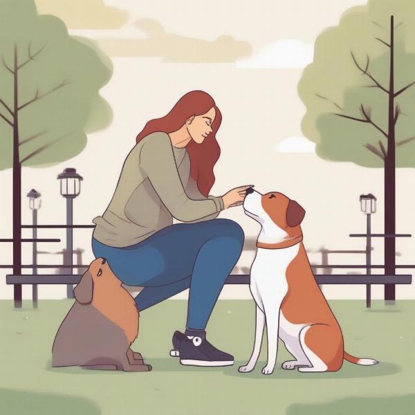 Dog sitter meeting dog in Greenville: A dog sitter meets a dog and its owner in a park.