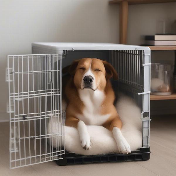 Dog Sleeping Comfortably in Crate Bed