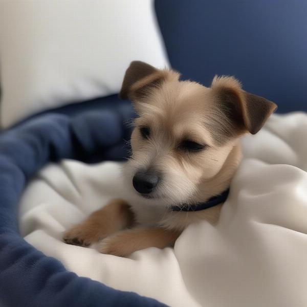 Dog Sleeping Peacefully in a Navy Bed