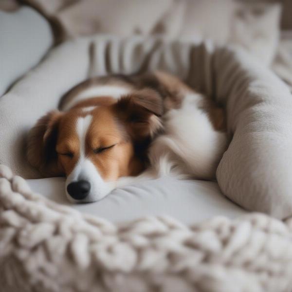 A dog sleeping peacefully in a comfortable dog bed