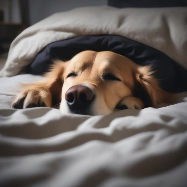 Dog Sleeping Peacefully in Bed at Night