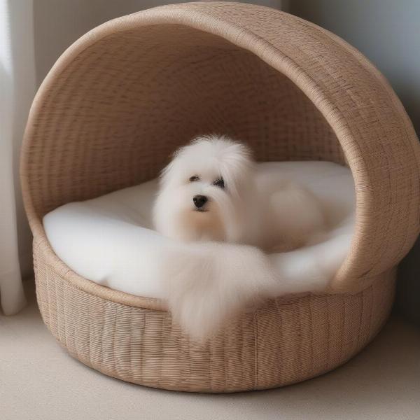 Dog Sleeping in Woven Bed