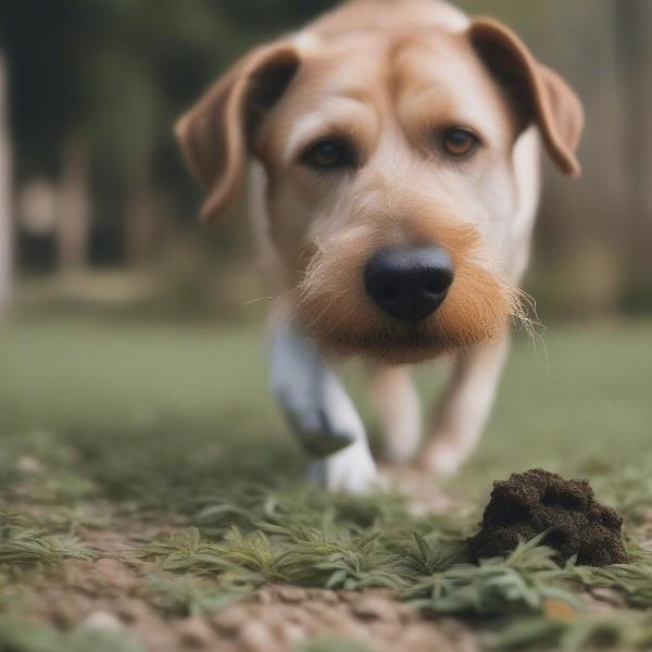 Dog Sniffing the Ground on a Walk