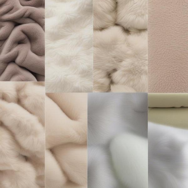 Different materials used for dog snuggle beds: Fleece, Plush, Faux fur, Memory Foam