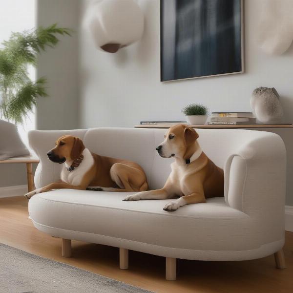 Dog sofa next to a matching human sofa