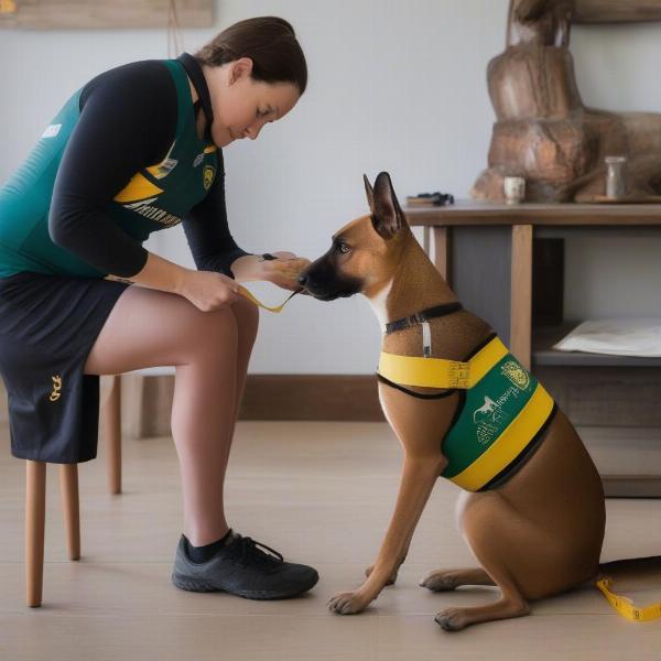 Measuring a Dog for a Springbok Rugby Jersey