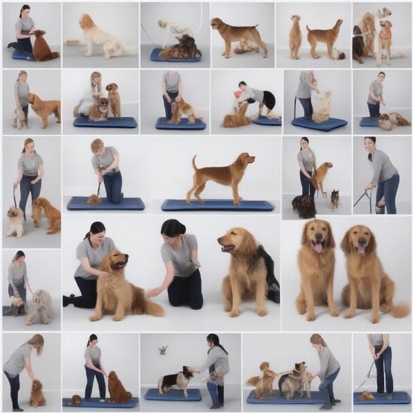 Different dog stacking techniques during training