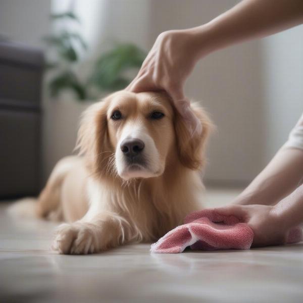 Cleaning a dog's sticky paws