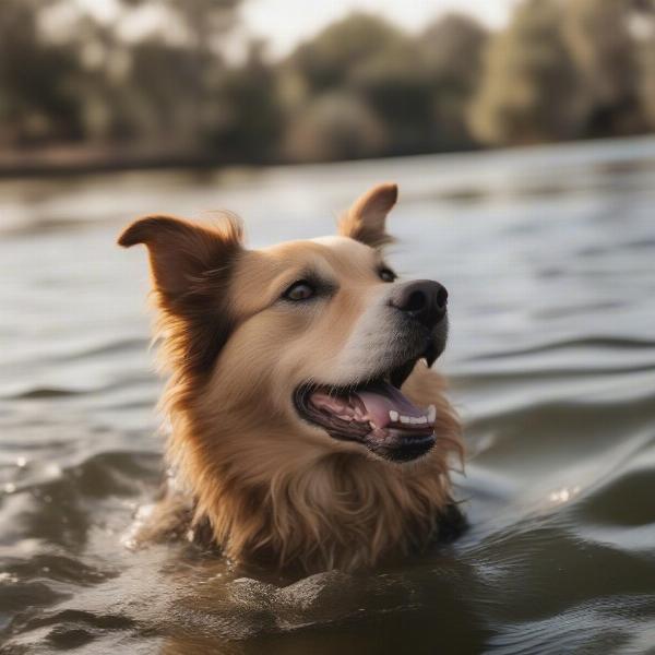 Dog Swimming in the Murray River, Echuca