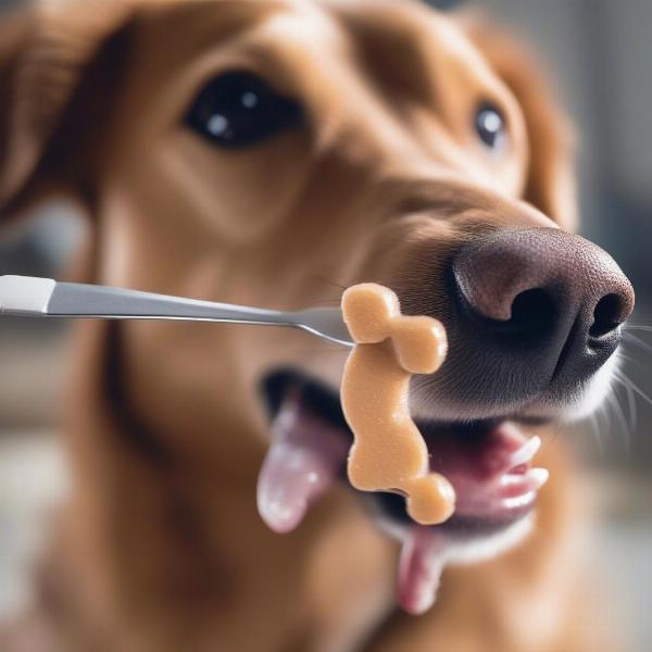 Dog taking a Nutramax supplement: A dog happily eating a treat with a Nutramax supplement hidden inside.