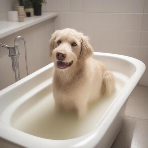 Dog Taking Oatmeal Bath