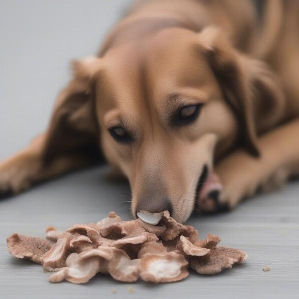 Dog taking turkey tail mushroom supplement