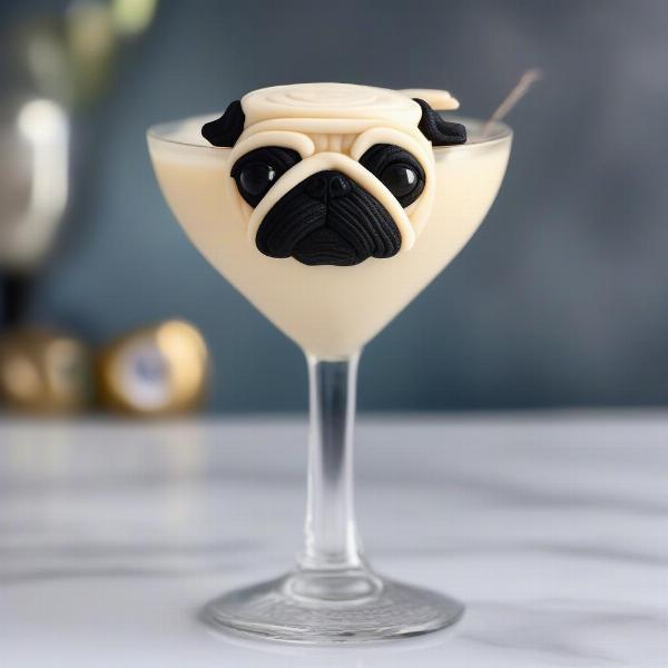 Pug-tini Cocktail: A creamy, sweet cocktail garnished with a pug face.