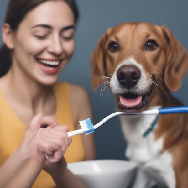 Brushing a dog's teeth