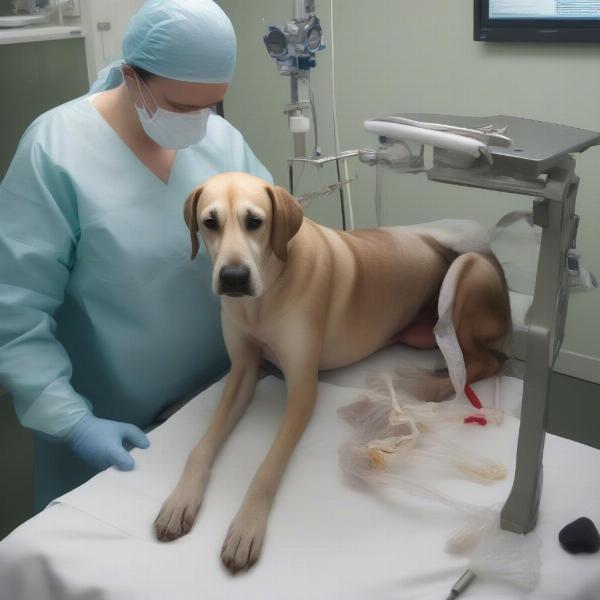 Dog undergoing ACL surgery