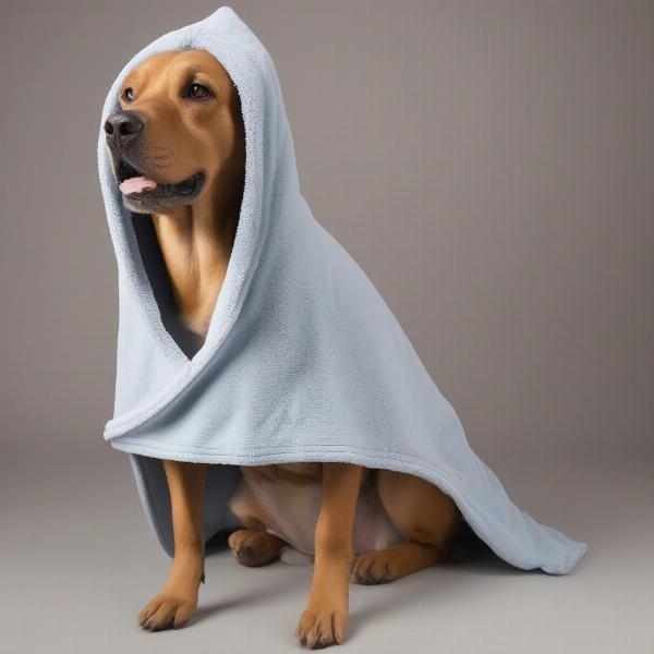 Dog towel with a hood and a treat pocket