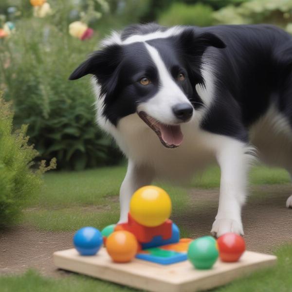 Dog Playing with an Interactive Toy in the Garden