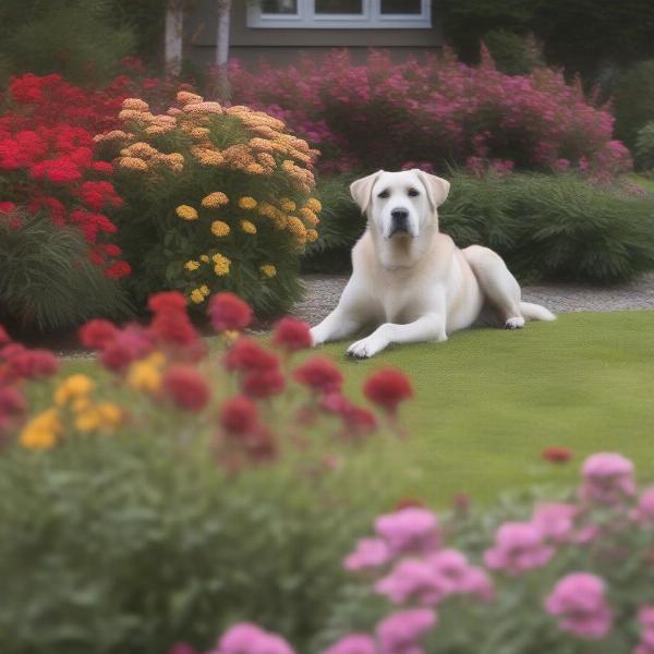 Dog trained to stay away from flower beds