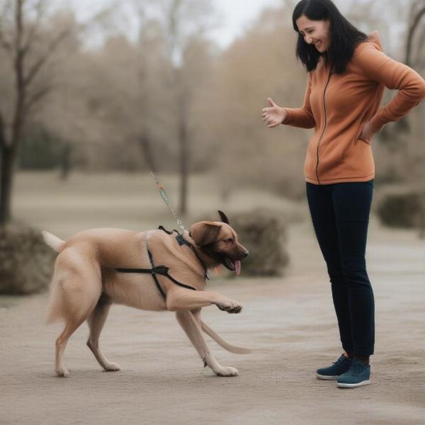 Dog Trainer Working with a Dog Using Positive Reinforcement