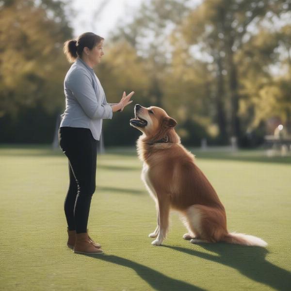 Dog trainer working with an aggressive dog