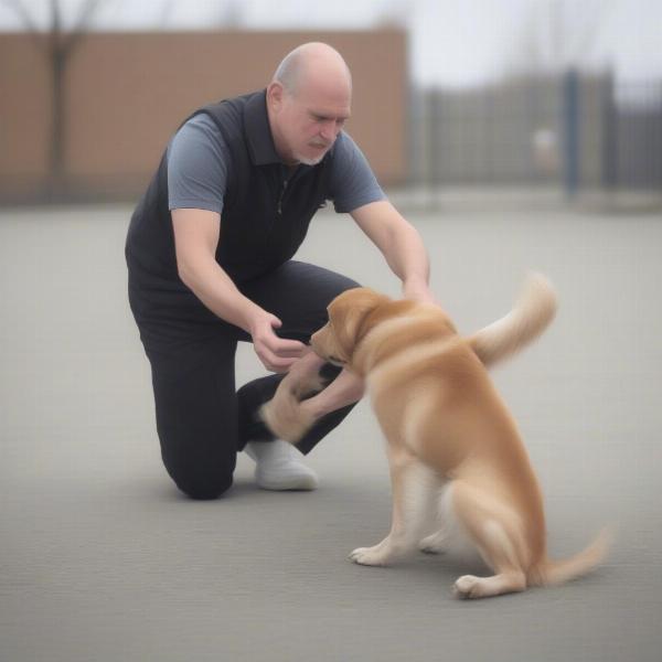 Dog trainer working with a dog exhibiting compulsive behavior.