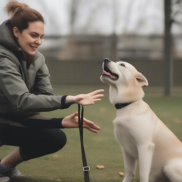 A dog and owner participating in a training session.