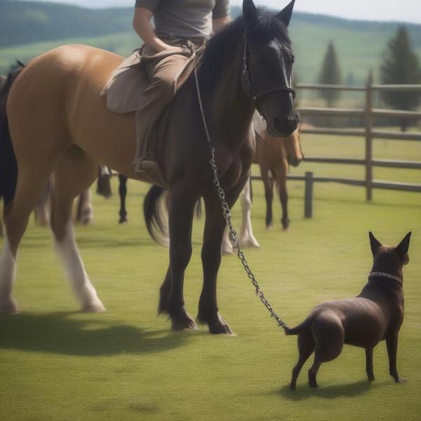 Dog training near horses