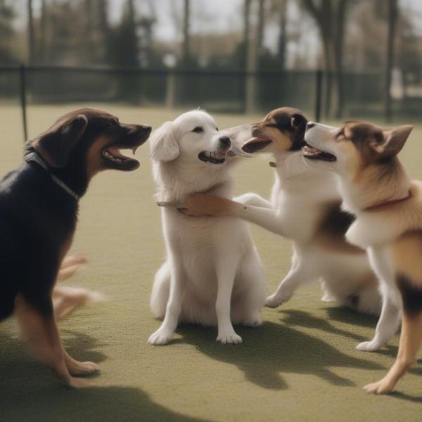 Dogs interacting during a training session