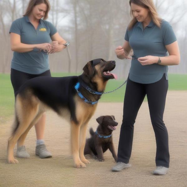 Dog training with a remote shock collar