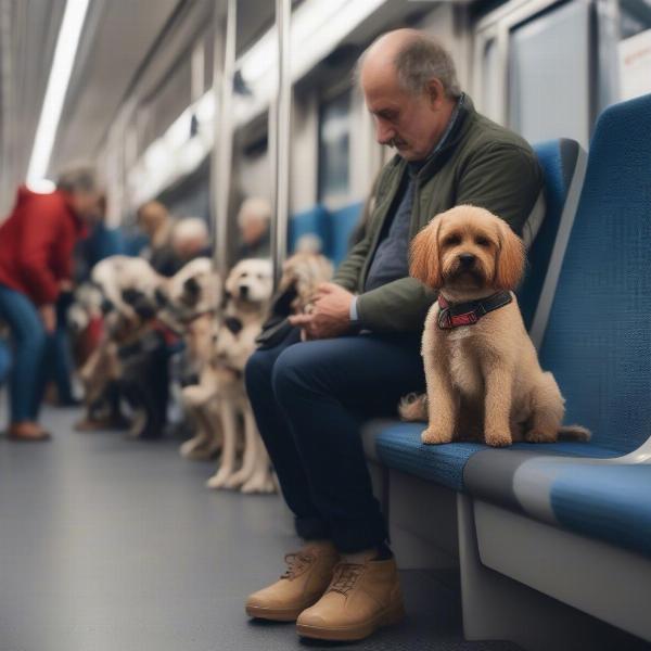 Dog traveling on a French train