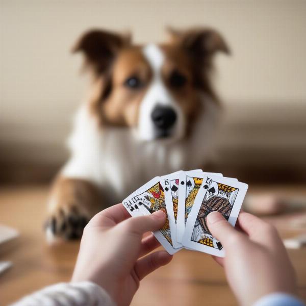 Dog Performing Trick with Playing Card