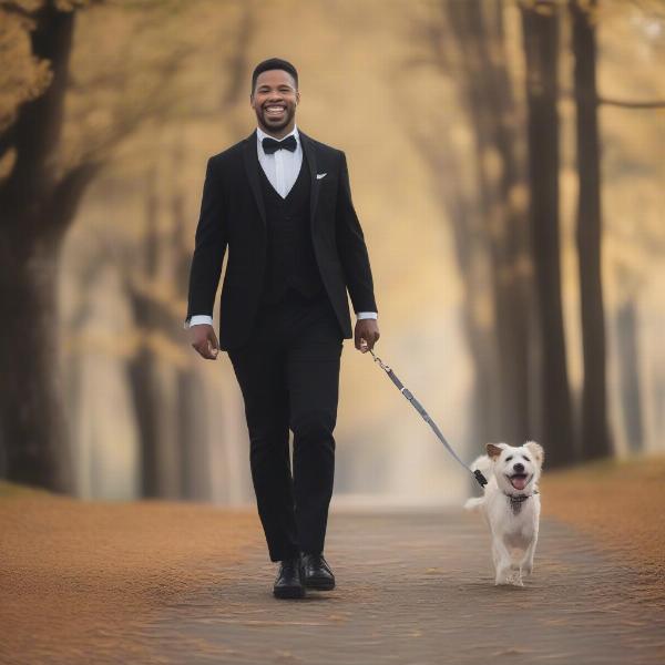 Dog Walking Safely in a Tuxedo Harness