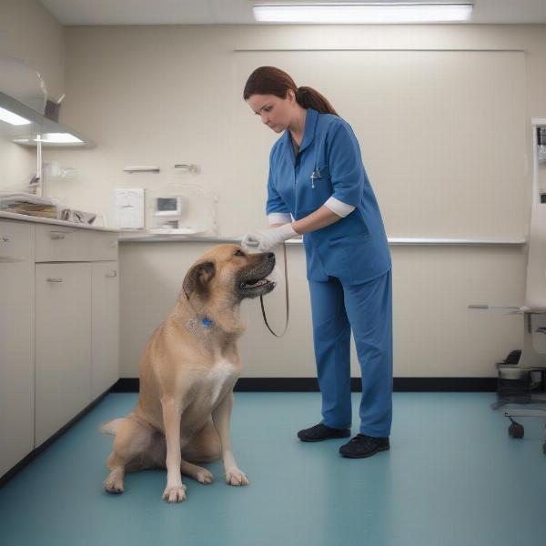 Dog Undergoing Gait Analysis in a Veterinary Clinic