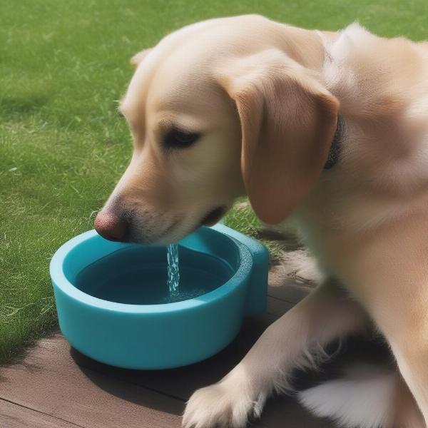 Dog Using a Non-Spill Water Bowl