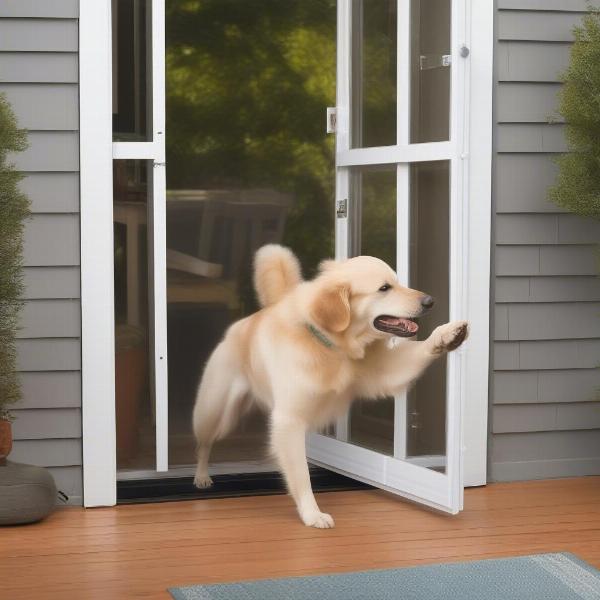 Dog Using Screen Door Dog Door