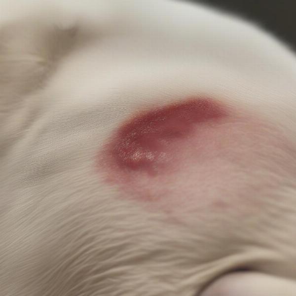 Close up of a dog's skin showing an inflamed reaction after receiving a vaccine