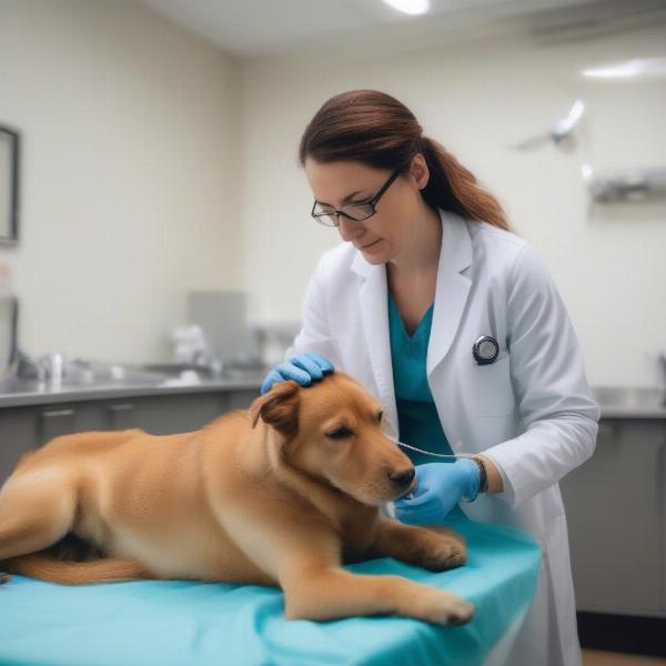 Dog Undergoing a Vet Checkup for Vomiting