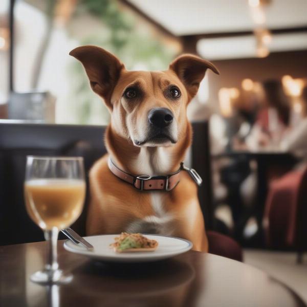 Dog waiting patiently at a restaurant