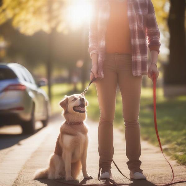 Dog Walker with Dog in a Park