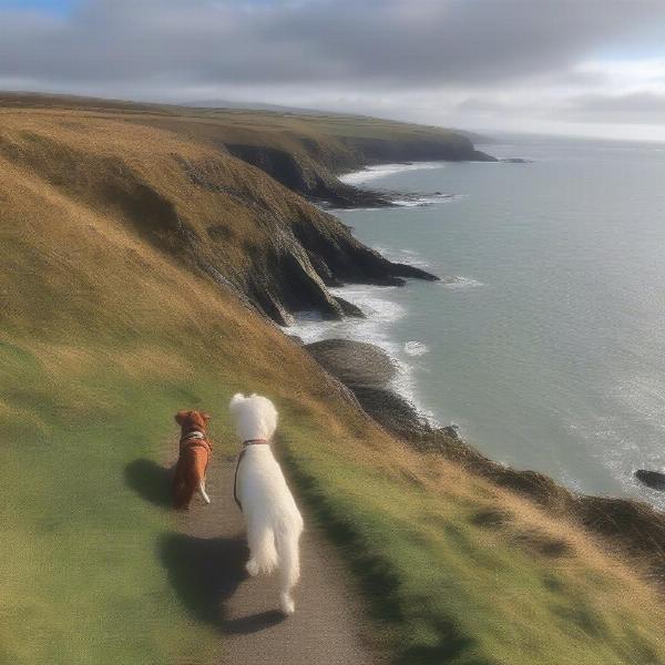 Dog walking on the Anglesey coastal path