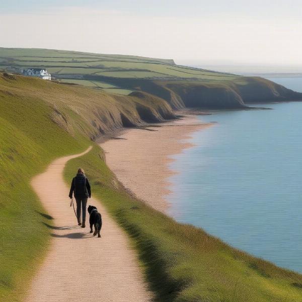 Dog walking on the Appledore coast path